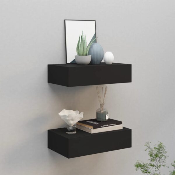 Sahtliga seinariiulid, 2 tk, must, MDF - Image 4