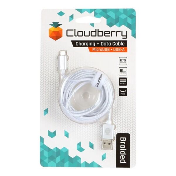 Laadimis / andmekaabel, USB-A - MicroUSB,valge nailon 2,5 m