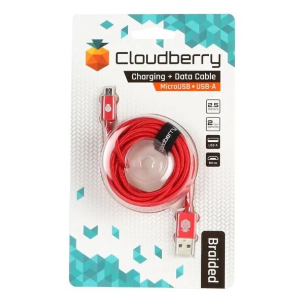 Laadimis / andmekaabel, USB-A - MicroUSB,punane nailon 2,5