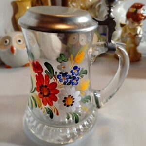 Ilus klaasist õllekapp met. kaanega,maalitud lilled (Y)