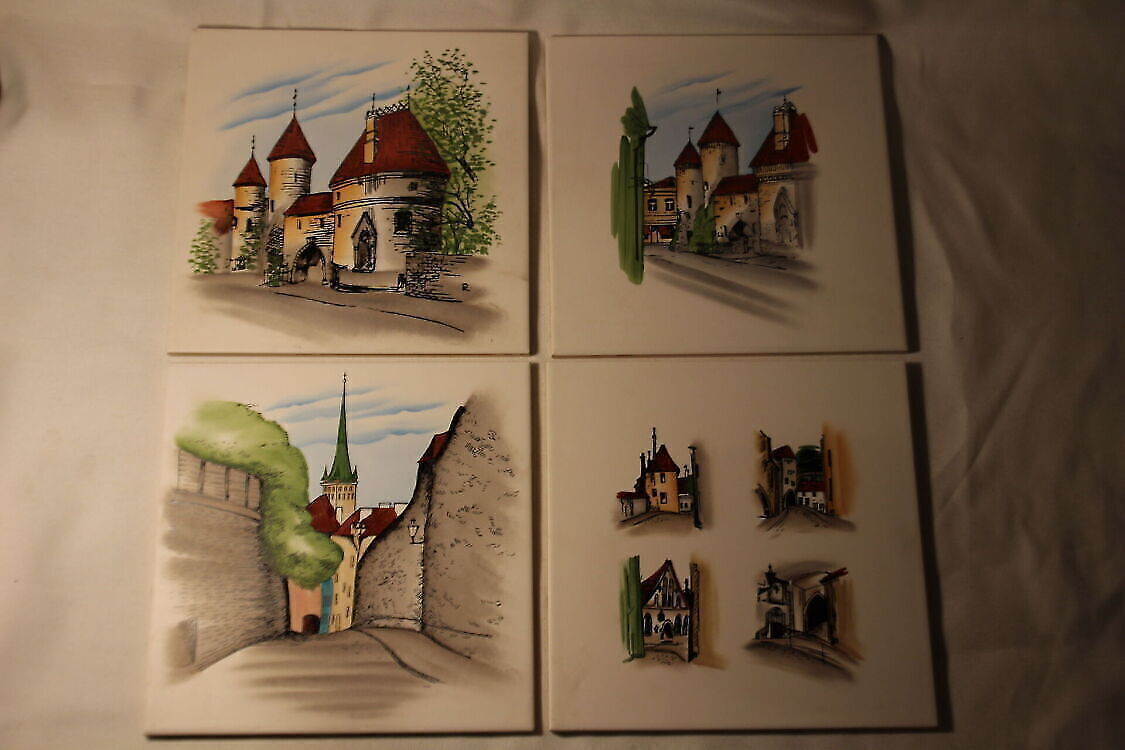 Tallinna vaated, käsimaal,20x20cm, 4tk (Y)