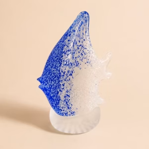Vintage klaasist kalakuju, sinine-valge, 11 cm(o)
