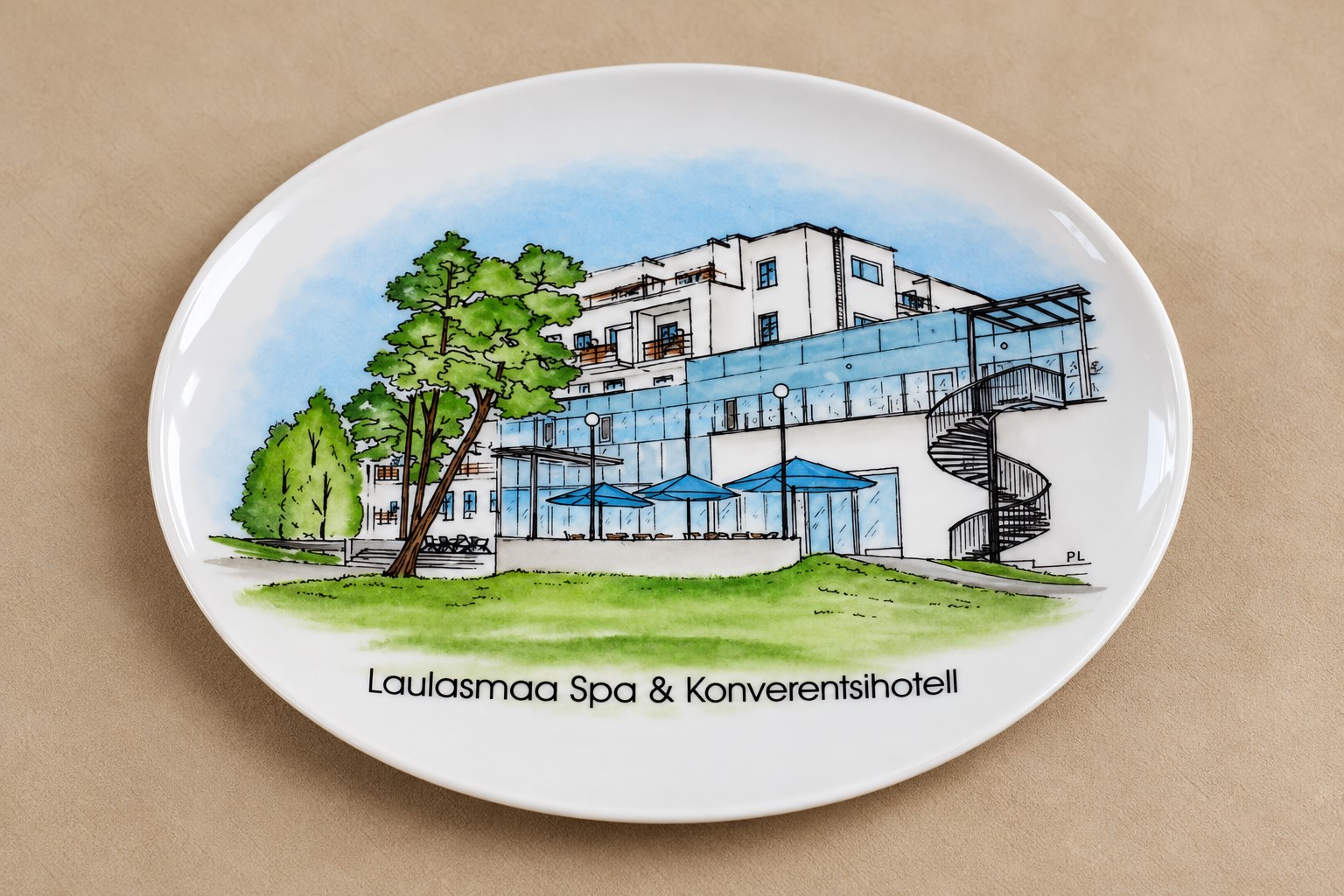 Portselanist seinataldrik „Laulasmaa Spa & Konverentsihotell“, käsimaal, ca 22 × 17 cm