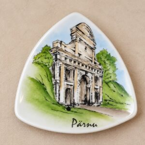 Portselanist dekoratiivplaat „Pärnu“, käsimaal, ca 8,5 × 8,5 cm