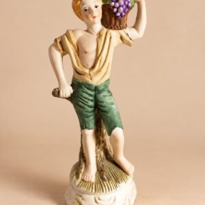 Vintage portselanfiguur viinamarjakorviga noormees, ca 20,5 cm