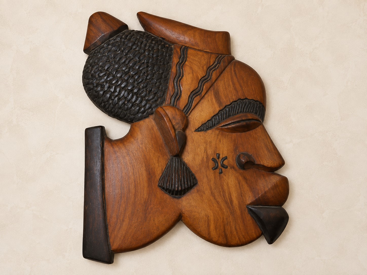Vintage puidust seinamask Aafrika stiilis, ca 25 × 19 cm