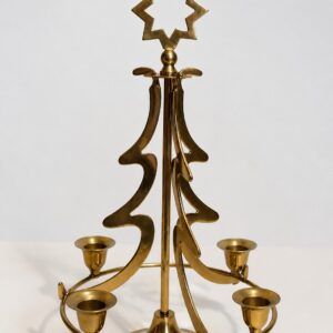 Vintage messingist 4-kohaline advendiküünlajalg kuuse ja tähega – 33 cm