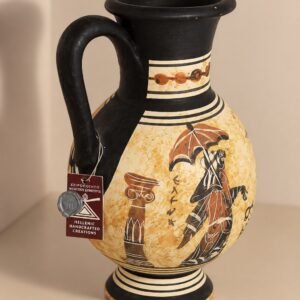 Hellenic Handcrafted Creations vintage Kreeka käsitsi maalitud kann, originaalsildi ja plommiga