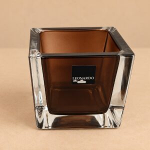 LEONARDO CUBE klaasist küünlaalus, pruun, 8 × 8 × 8 cm