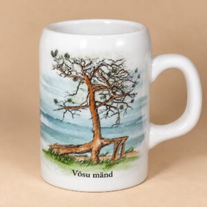 Vintage käsitsi maalitud keraamiline õllekann „Võsu mänd“, 13 cm