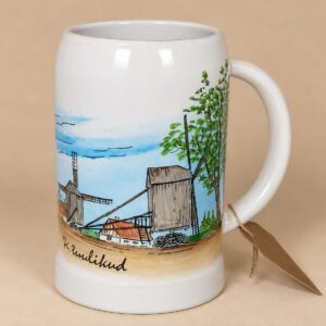 Vintage käsitsi maalitud keraamiline õllekann „Saaremaa tuulikud“