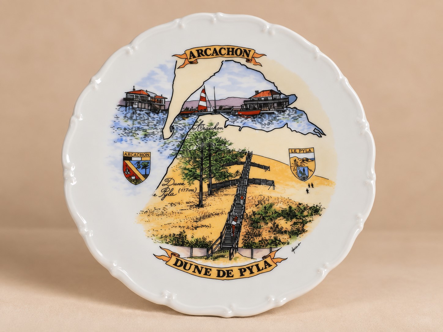 Vintage Arcachon – Dune de Pyla dekoratiivtaldrik, Prantsusmaa, Ø 19 cm